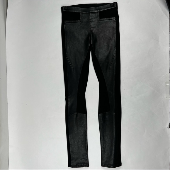 OWO Helmut Lang - Black Lambskin Leather & Cotton Combo Pull on Leggings, Size 2 - Picture 4 of 16